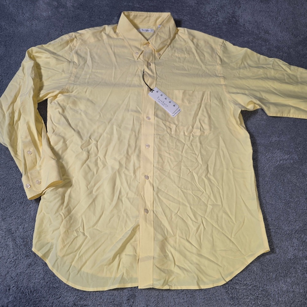 Turnbury‎ Mens L 34 Button Down Shirt Yellow Silk Lyocell Long Sleeve Pocket